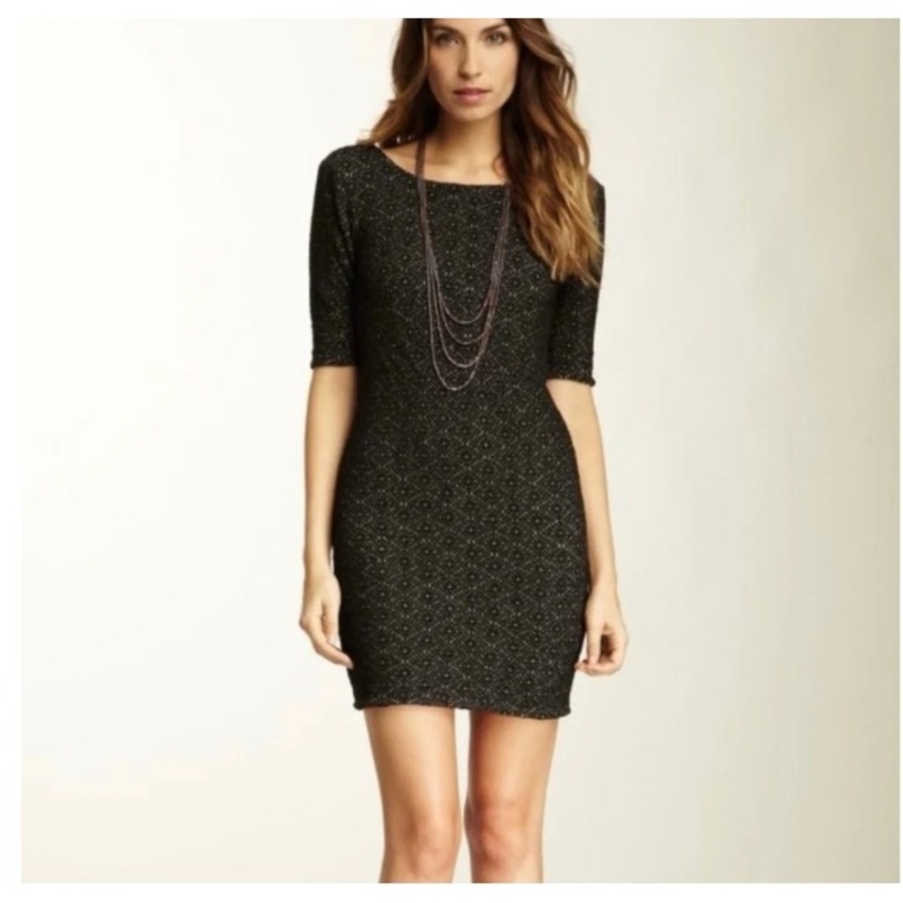 Free People Lady Pucker scoop back bodycon dress black mini stretch fitted med